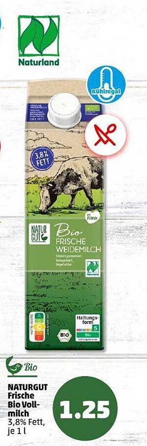 NATURGUT Frische Bio Vollmilch 3,8% Fett, je 1 L