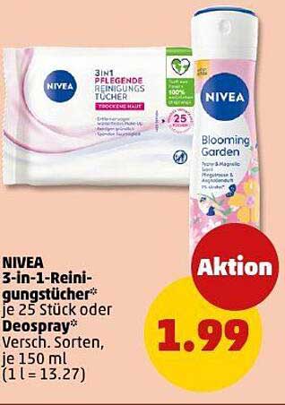 NIVEA 3-in-1 Reinigungstücher oder Deospray für nur 1,99 €
