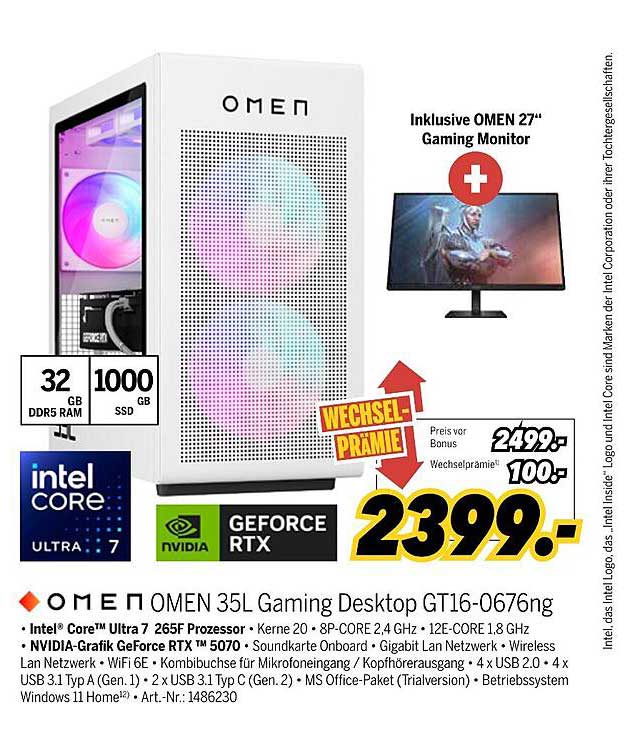 OMEN 35L Gaming Desktop GT16-0676ng inklusive OMEN 27" Gaming Monitor