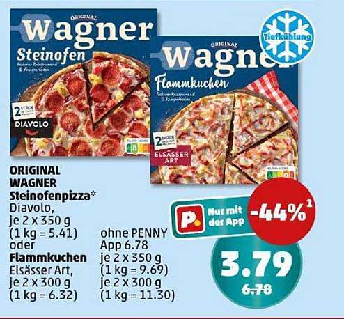 ORIGINAL WAGNER Steinofenpizza Diavolo oder Flammkuchen Elsässer Art