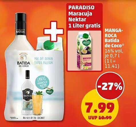 PARADISO Maracujá Nektar 1 Liter gratis beim Kauf von Mangaroca Batida de Coco