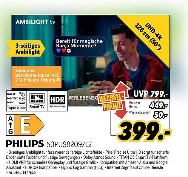 PHILIPS 50PUS8209/12 - UHD 4K TV mit Ambilight
