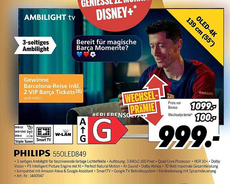 PHILIPS 55OLED849 - 139 cm (55") OLED-TV mit Ambilight