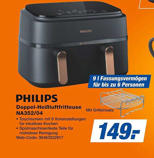 PHILIPS Doppel-Heißluftfritteuse NA352/04
