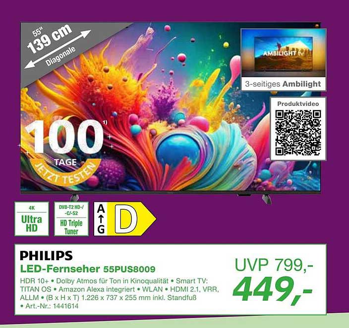 PHILIPS LED-Fernseher 55PUS8009