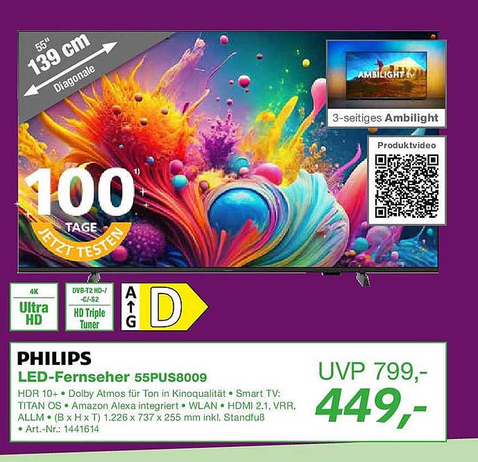PHILIPS LED-Fernseher 55PUS8009