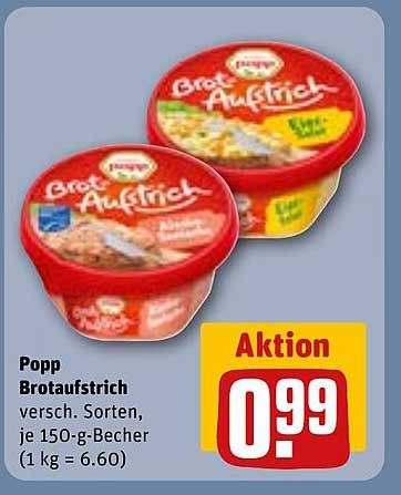 Popp Brotaufstrich - verschiedene Sorten, je 150-g-Becher