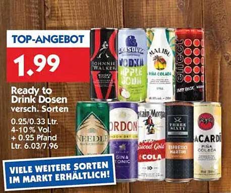 Ready to Drink Dosen versch. Sorten für nur 1,99 €