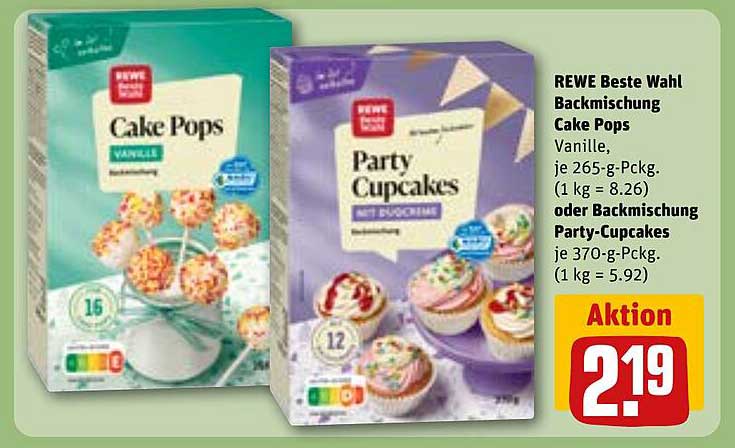 REWE Beste Wahl Backmischung Cake Pops Vanille und Party-Cupcakes