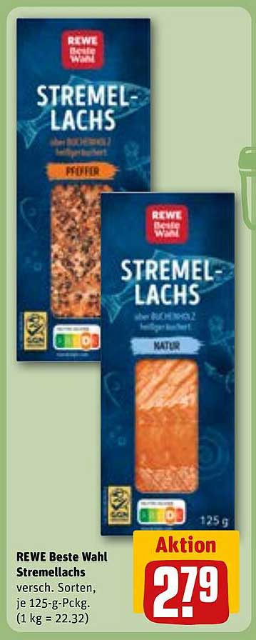 REWE Beste Wahl Stremellachs 125 g - 2,79 €