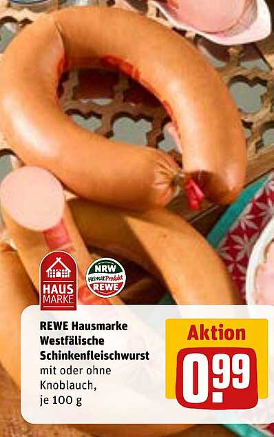 REWE Hausmarke Westfälische Schinkenfleischwurst mit oder ohne Knoblauch, je 100 g