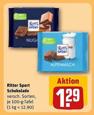 Ritter Sport Schokolade - verschiedene Sorten