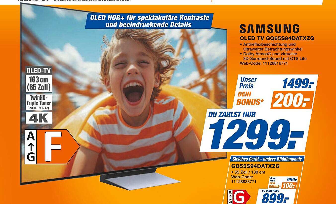 Samsung OLED TV GQ65S94DATXZG – 163 cm (65 Zoll) – 4K HDR für spektakuläre Kontraste