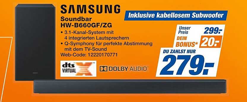 Samsung Soundbar HW-B660GF/ZG inkl. kabellosem Subwoofer