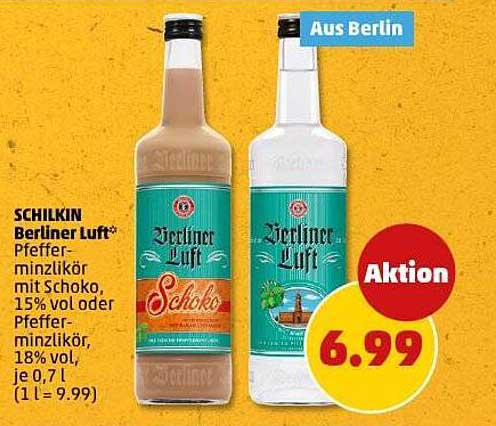 SCHILKIN Berliner Luft* Pfefferminzlikör mit Schoko, 15% vol oder Pfefferminzlikör, 18% vol, je 0,7 l