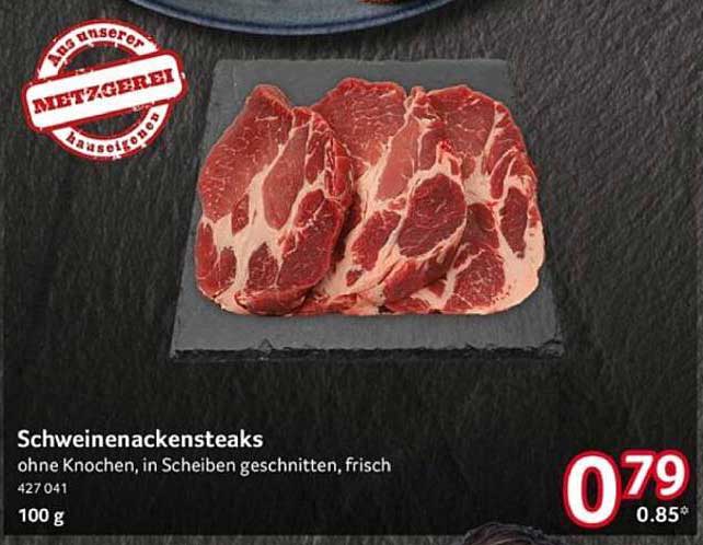Schweinenackensteaks ohne Knochen, in Scheiben geschnitten, frisch