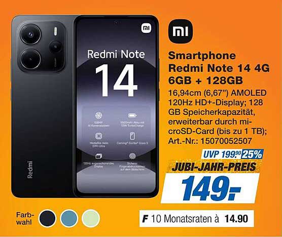 Smartphone Redmi Note 14 4G 6GB + 128GB