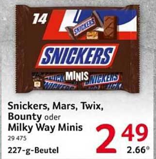 Snickers, Mars, Twix, Bounty oder Milky Way Minis - 14 Stück im 227-g-Beutel
