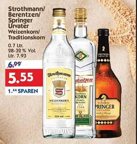 Strothmann/ Berentzen/ Springer Weizenkorn/ Traditionskorn 0.7 Ltr.