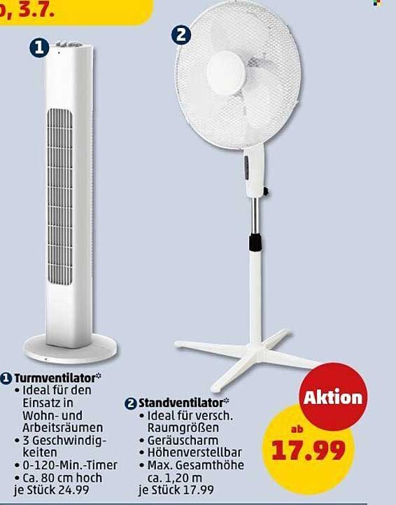Turmventilator und Standventilator – Ab 17,99 € im Penny-Prospekt