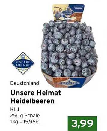 Unsere Heimat Heidelbeeren 250g für 3,99 €