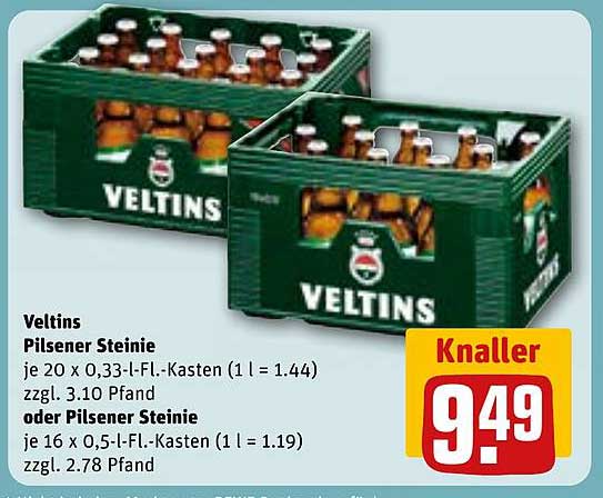 Veltins Pilsener Steinie je 20 x 0,33-l-Fl.-Kasten oder 16 x 0,5-l-Fl.-Kasten