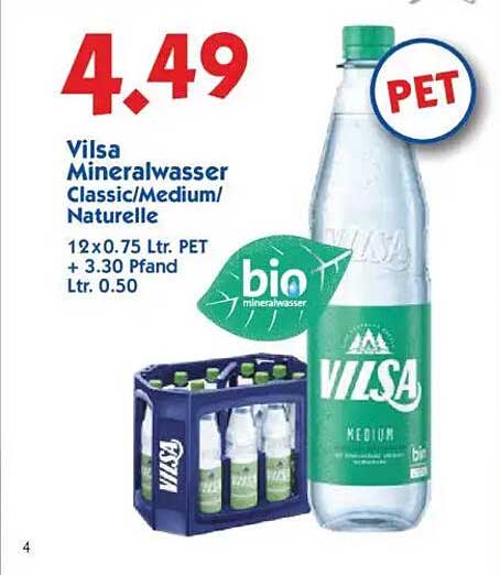 Vilsa Mineralwasser Classic/Medium/Naturelle 12x0.75 Ltr. PET