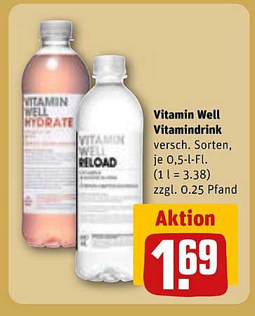 Vitamin Well Vitamindrink, verschiedene Sorten, je 0,5-l-Fl.