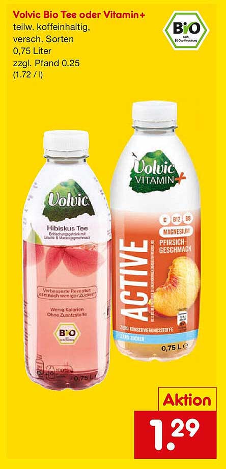 Volvic Bio Tee oder Vitamin+ teilw. koffeinhaltig, versch. Sorten, 0,75 Liter