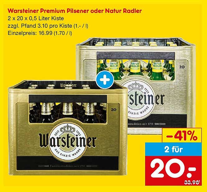 Warsteiner Premium Pilsener oder Natur Radler - 2 für 20 €