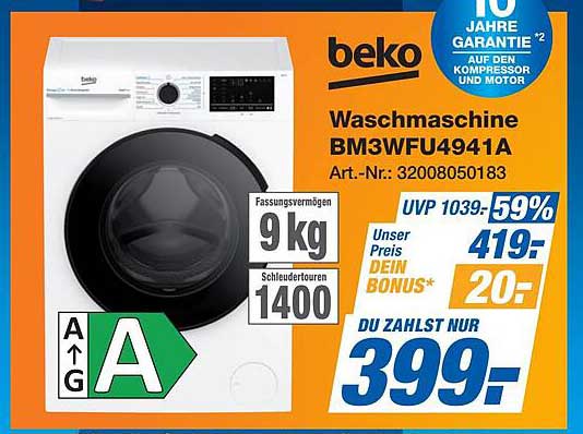Waschmaschine BM3WFU4941A von Beko - Jetzt zum Sonderpreis!