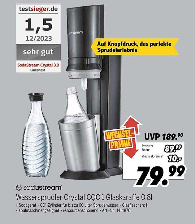 Wassersprudler Crystal CQC 1 mit Glaskaraffe 0,8l