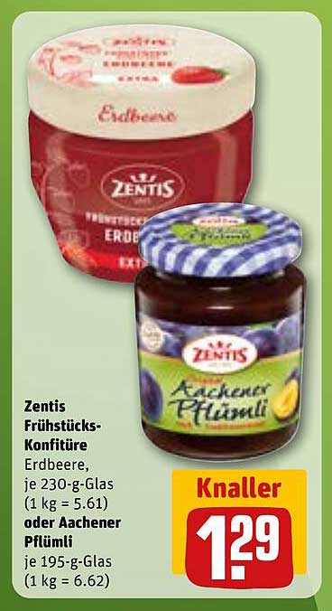Zentis Frühstücks-Konfitüre Erdbeere oder Aachener Pflümli