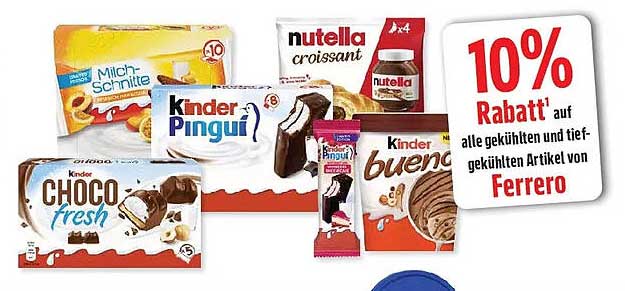 10% Rabatt auf alle gekühlten und tiefgekühlten Artikel von Ferrero