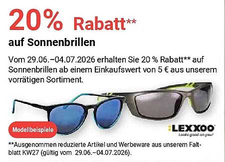 20% Rabatt auf Sonnenbrillen