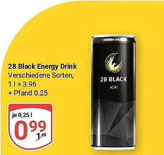 28 Black Energy Drink Verschiedene Sorten, 1 l = 3.96 + Pfand 0.25