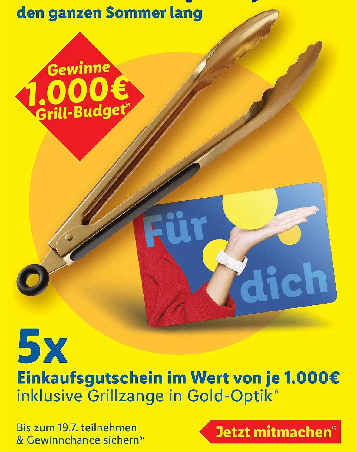 5x Einkaufsgutschein im Wert von je 1.000€ inklusive Grillzange in Gold-Optik