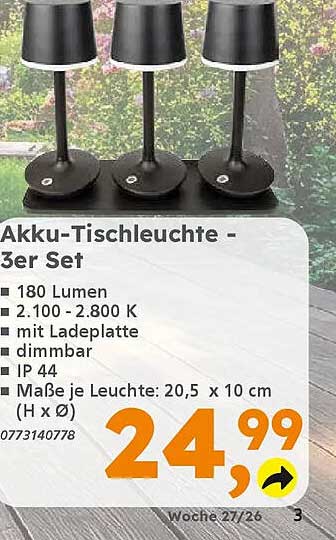 Akku-Tischleuchte - 3er Set