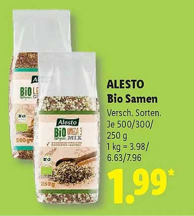 ALESTO Bio Samen Versch. Sorten. Je 500/300/250 g