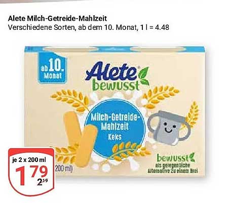 Alete Milch-Getreide-Mahlzeit Verschiedene Sorten, ab dem 10. Monat, 1 l = 4.48