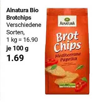 Alnatura Bio Brotchips Verschiedene Sorten, 1 kg = 16.90 je 100 g