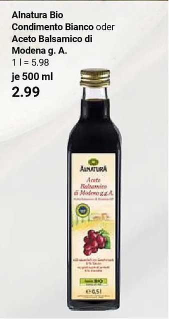 Alnatura Bio Condimento Bianco oder Aceto Balsamico di Modena g. A.