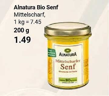 Alnatura Bio Senf Mittelscharf, 1 kg = 7.45, 200 g
