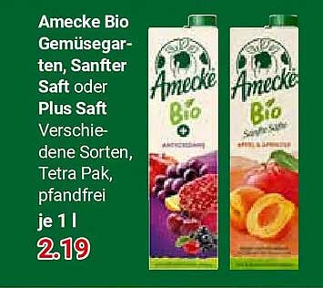 Amecke Bio Gemüsegarten, Sanfter Saft oder Plus Saft Verschiedene Sorten, Tetra Pak, pfandfrei je 1 l