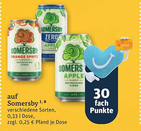 auf Somersby verschiedene Sorten, 0,33 l Dose, zzgl. 0,25 € Pfand je Dose