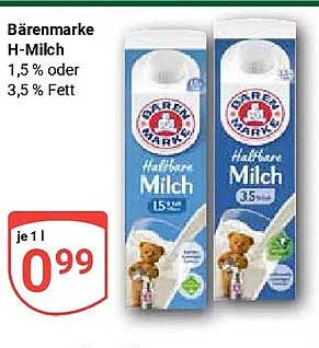 Bärenmarke H-Milch 1,5 % oder 3,5 % Fett