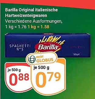 Barilla Original italienische Hartweizenteigwaren Verschiedene Ausformungen, 1 kg = 1.76 1 kg = 1.58