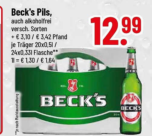 Beck’s Pils, auch alkoholfrei versch. Sorten