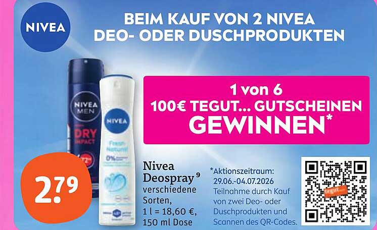 BEIM KAUF VON 2 NIVEA DEO- ODER DUSCHPRODUKTEN