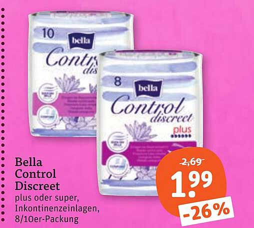 Bella Control Discreet plus oder super, Inkontinenzeinlagen, 8/10er-Packung